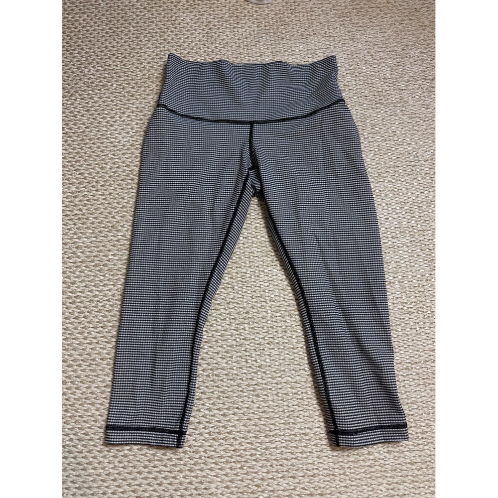 Lululemon High Rise Leggings Black White Gingham Check Yoga Pants fold over 6